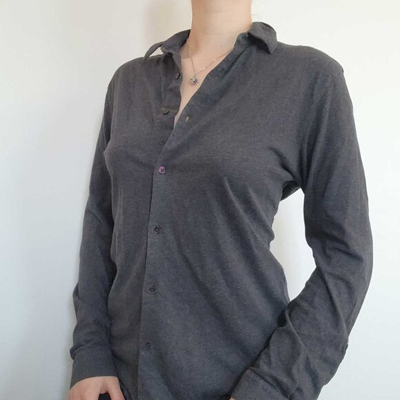 Vintage 90s classic basic grey cotton button-up shirt for work / office - Picture 4 of 16